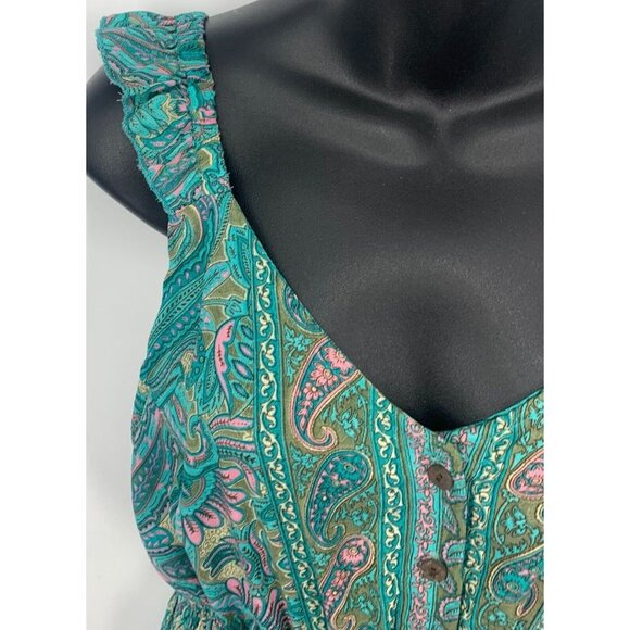 Boemo Anthropologie Women Dress Turquoise Paisley Ruffle Tier Smock Stretch - Picture 3 of 9